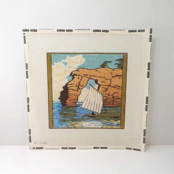 New Hasui Kawase Zaimoku Island Needlepoint Canvas Hand Painted 18 ct - Picture 2 of 4